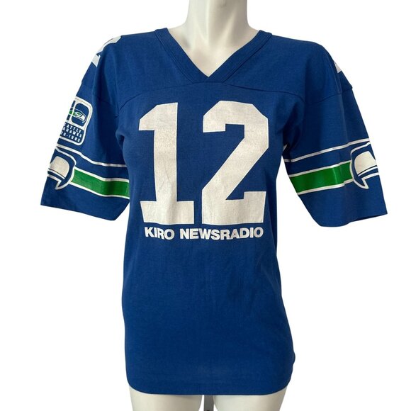 Vtg 80s Seattle Seahawks 12 Man Fan Graphic T Shirt Kiro News 1985 Womens Medium - Picture 1 of 6